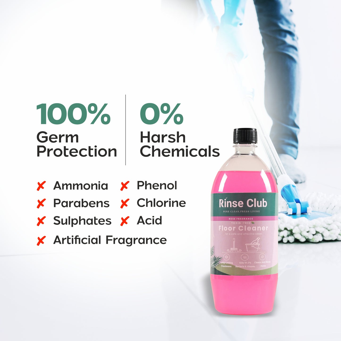 Natural Floor Cleaner Combos I Neem and Rose I 850ml each