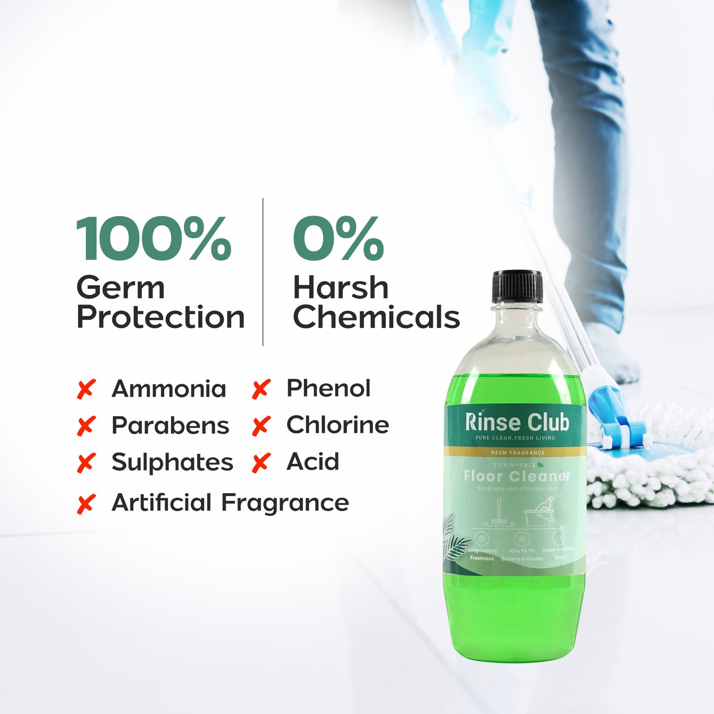 Natural Floor Cleaner I Neem, Non-toxic & Kids-Safe I 850 ML